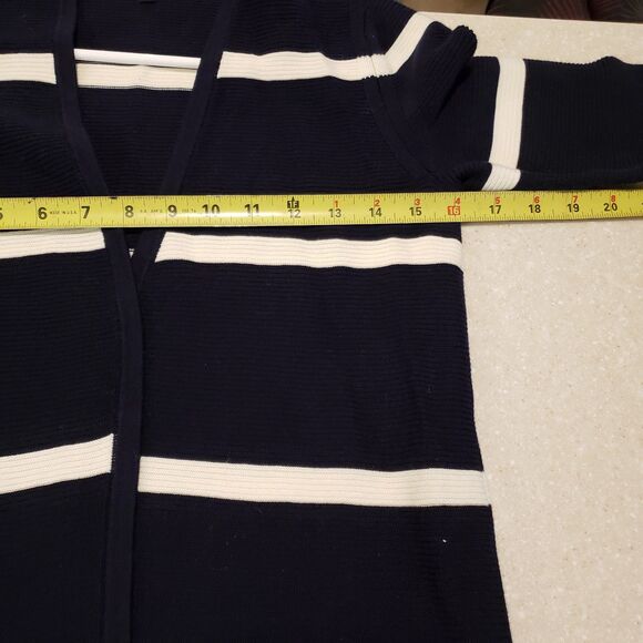 TALBOTS ~ Open-Front Modern Ottoman Cardigan in Navy w/White Stripe Sz Sp - Picture 10 of 10